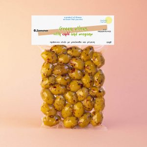 chalkidikis olives with chili and oregano packed 250g
