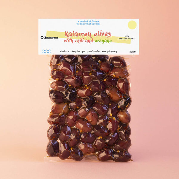 kalamon olives with chili and oregano packed 250g
