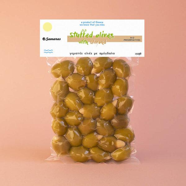 chalkidiki olives stuffed with almond packed 250g