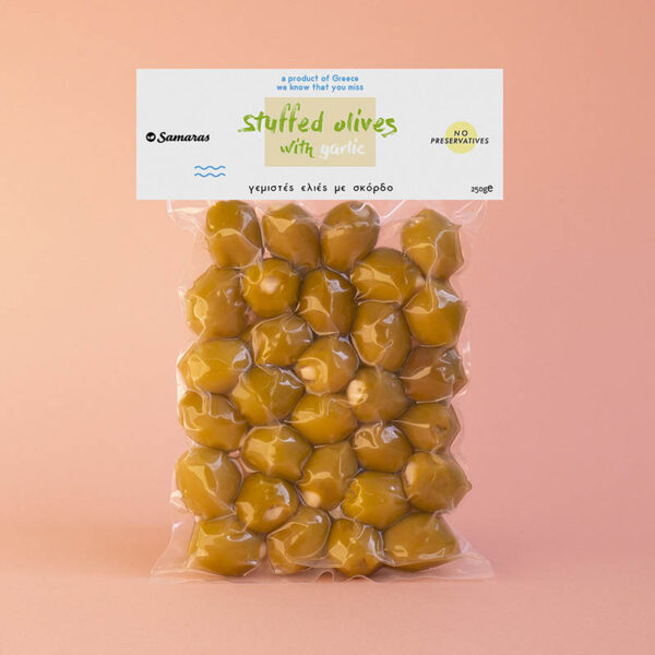 chalkidiki olives stuffed with garlic packed 250g