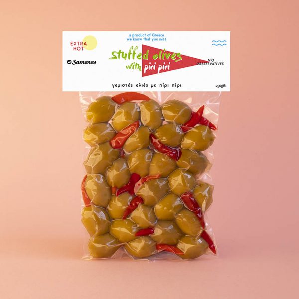 Chalkidiki olives stuffed with Piri Piri